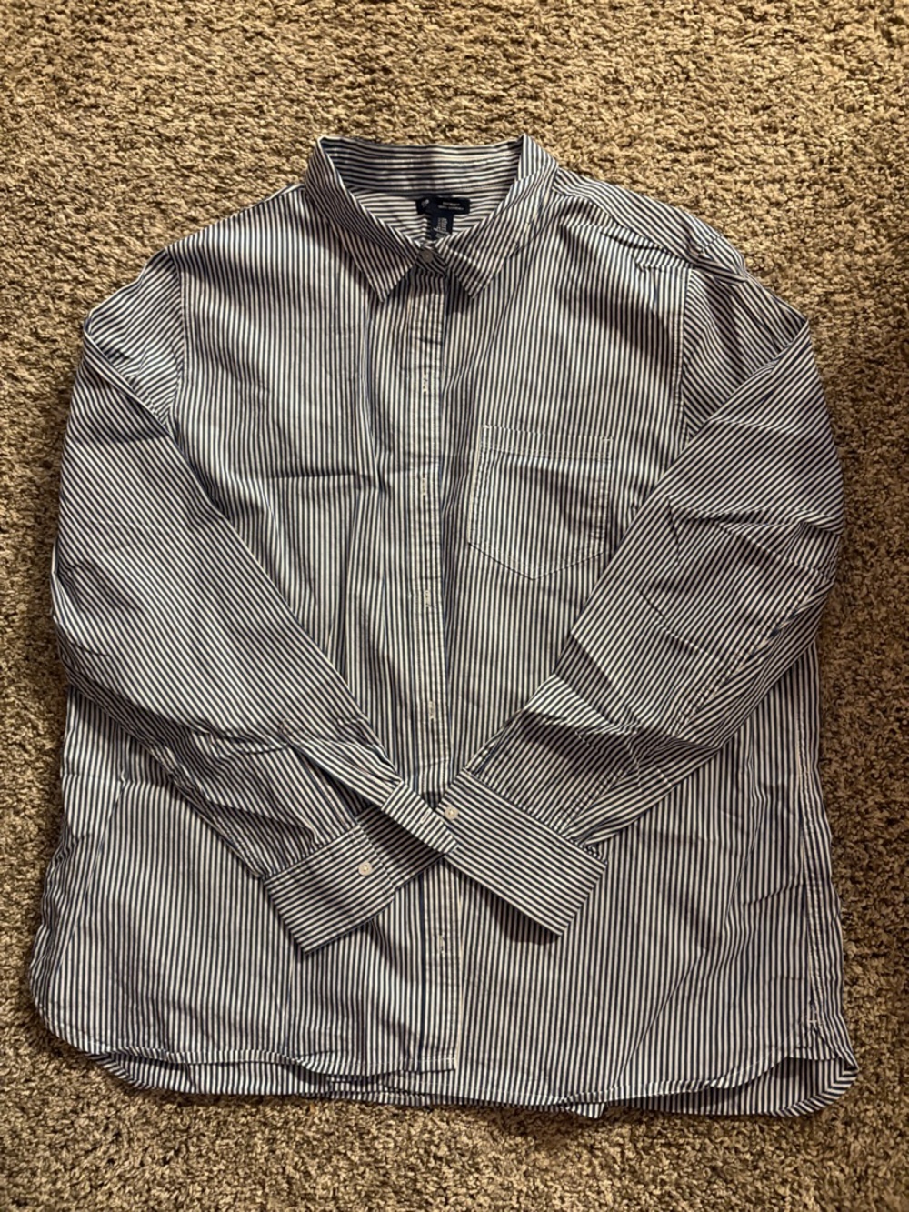 GAP Women's Navy and White Striped Button-Down Blouse